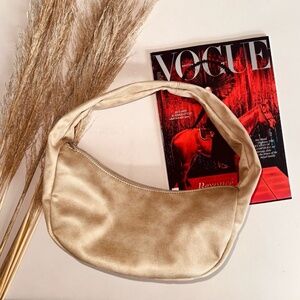 BAG Beige Suede Half Moon Shoulder Bag